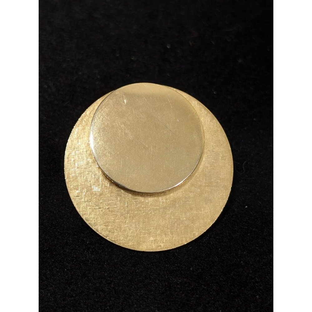 Vintage Modernist‎ Round Polished Textured Circle Brooch Scarf Clip MOD